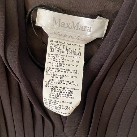 Max Mara Espresso Brown Pleated Fit and Flare Dress Velvet Sash Tie Midi 40 8 - Picture 6 of 13